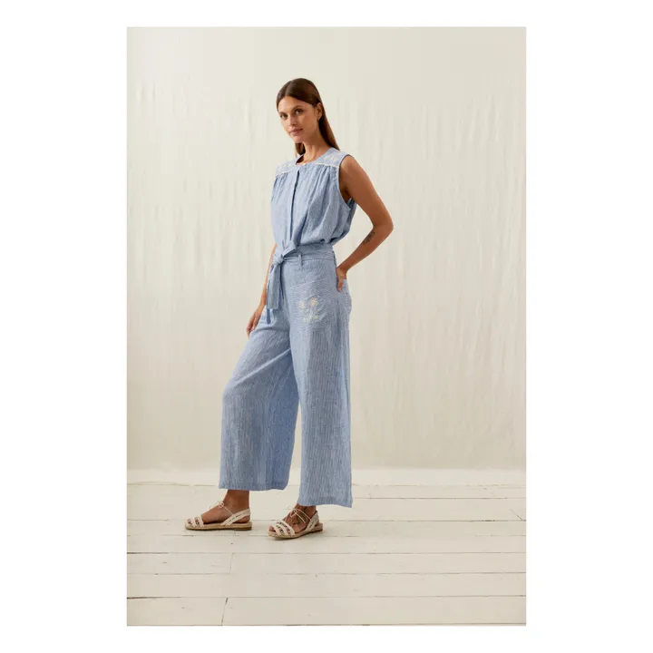 Louise Misha Pantalon Virgilia Rayures Lin - Collection Femme | Bleu