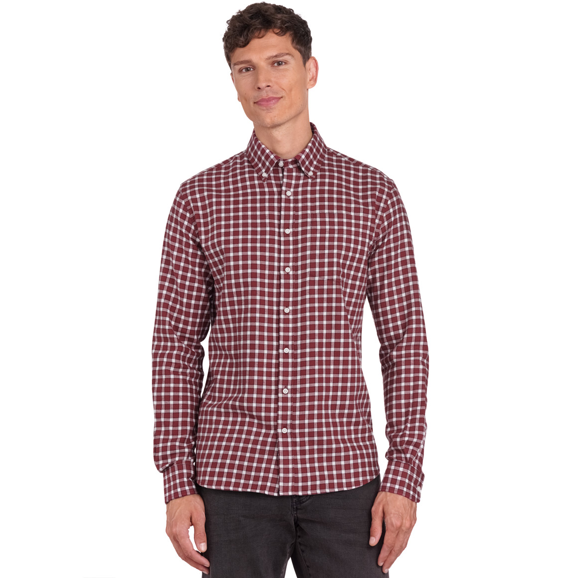 VanVaan Herren Flanellhemd in Regular Fit dunkelrot / weiss