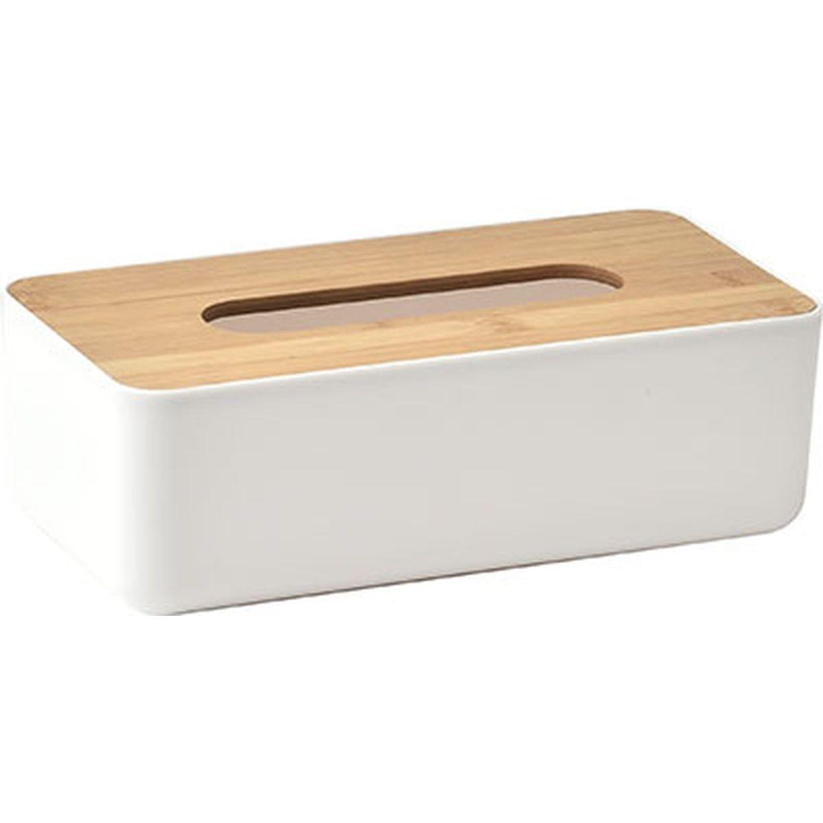 BOITE A MOUCHOIRS BLANC COUVERCLE BAMBOU