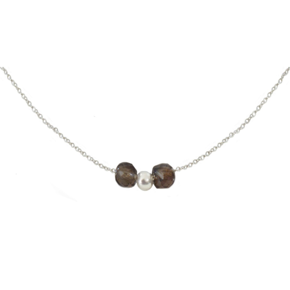 Collier  chaînette & perle  de quartz fumé en argent 925