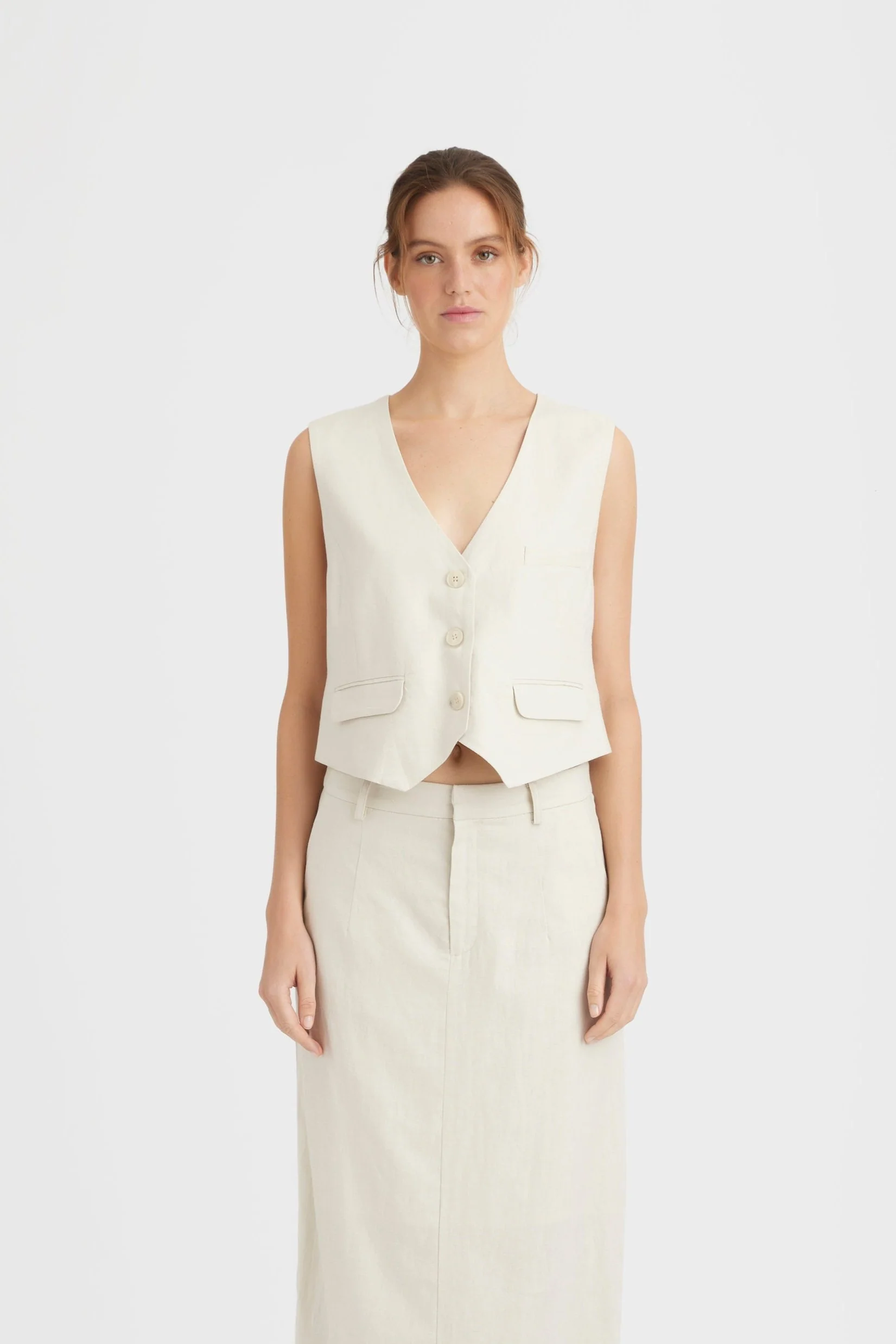 GESTUZ  Liza linen vest - Ancient Scroll