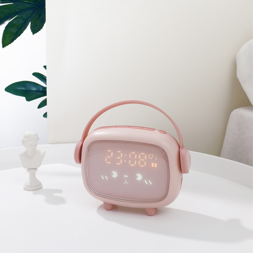 (14x5cm) Smart LED Kinder Wecker Tischuhr mit Nachtlicht   Temperaturanzeige - Rosa