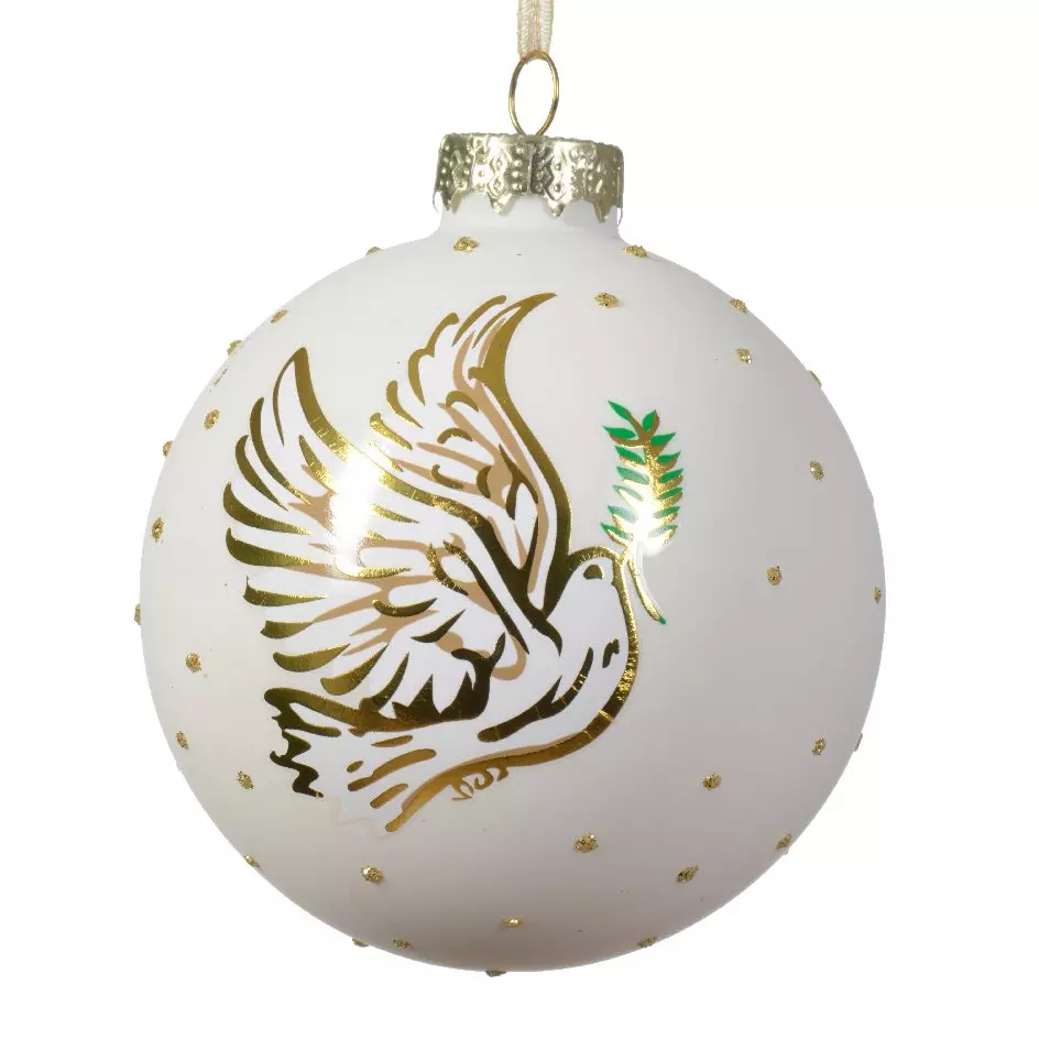 Lot de 3 boules de Noël (D80 mm) en verre Colombe Blanc laine