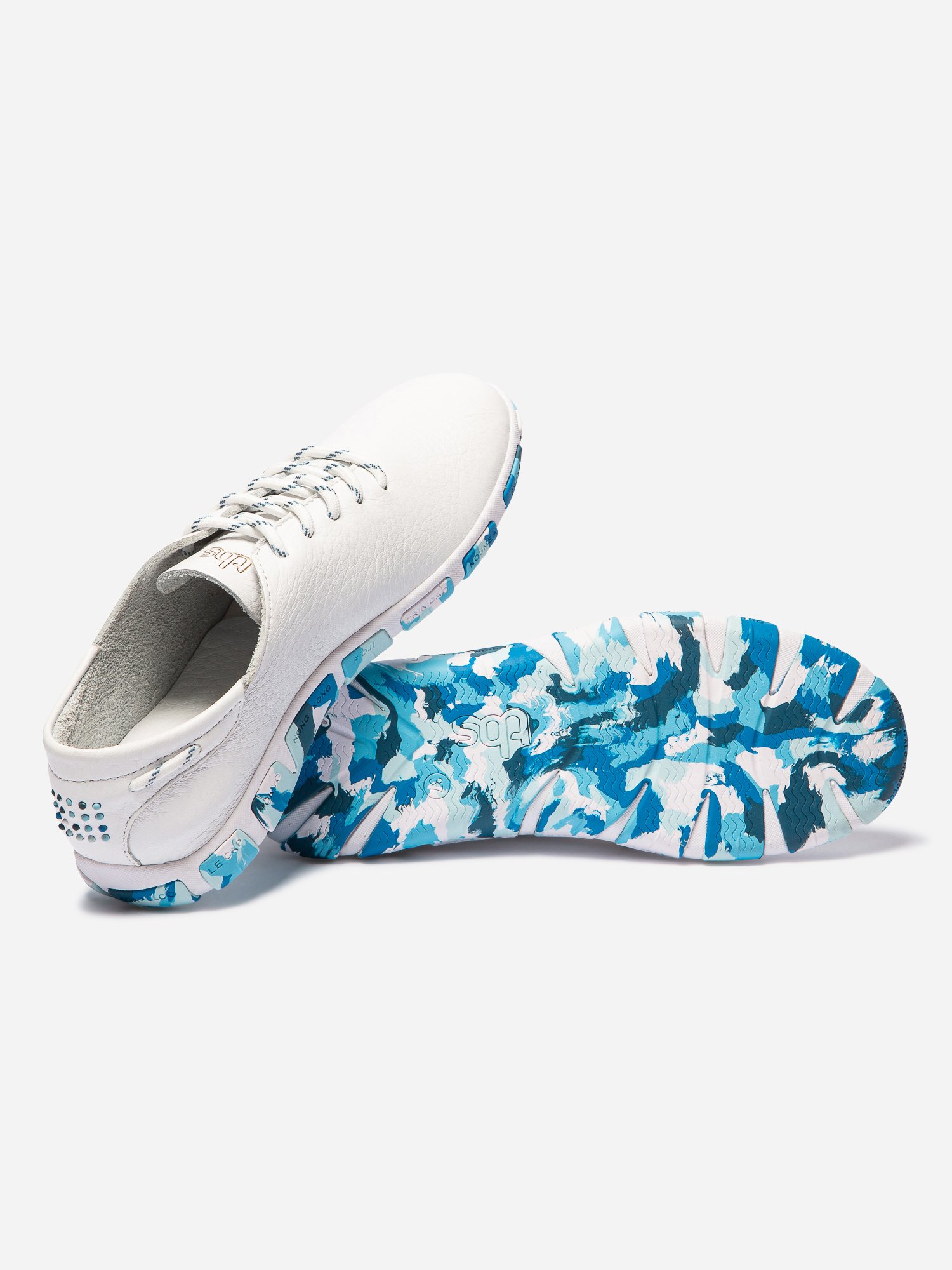 Tennis Femme Confort Cuir Blanc Semelle Bleue
