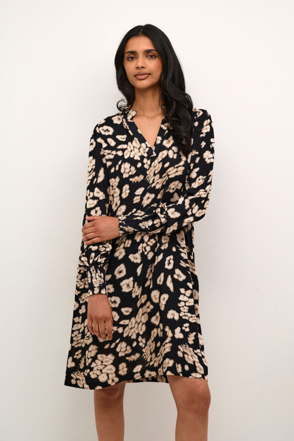 Kaffe KAbeathe Short Dress Black/sand leo print