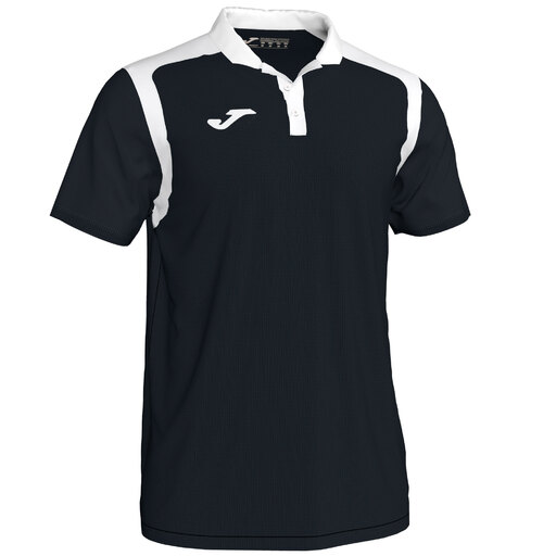 Camisa polo Joma Championship V de manga curta, preta e branca.