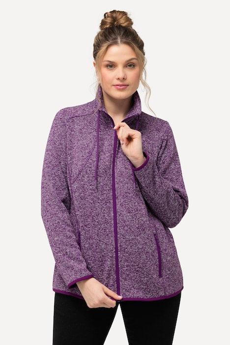 Strickfleece-Jacke, Rauten, Stehkragen, Zipptaschen