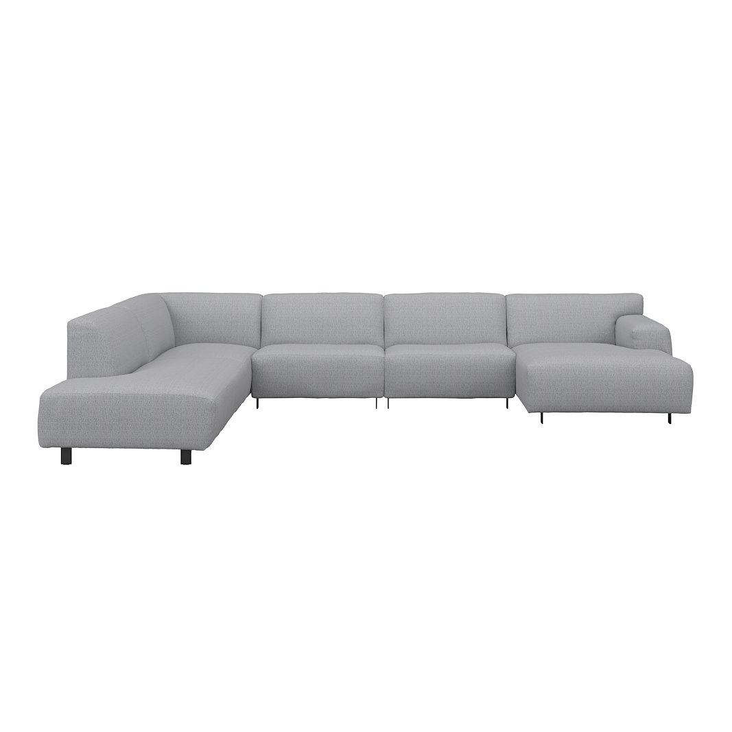Vesta U-sofa Sjeselong høyre, 3-seter og åpen ende venstre. Big hjørnemodul, Tekstil Cortina Silver, sort metallben 10 cm, Comfort CM