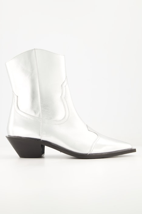 Cowboy Leder-Stiefeletten, Silber, Zipper, Weite H