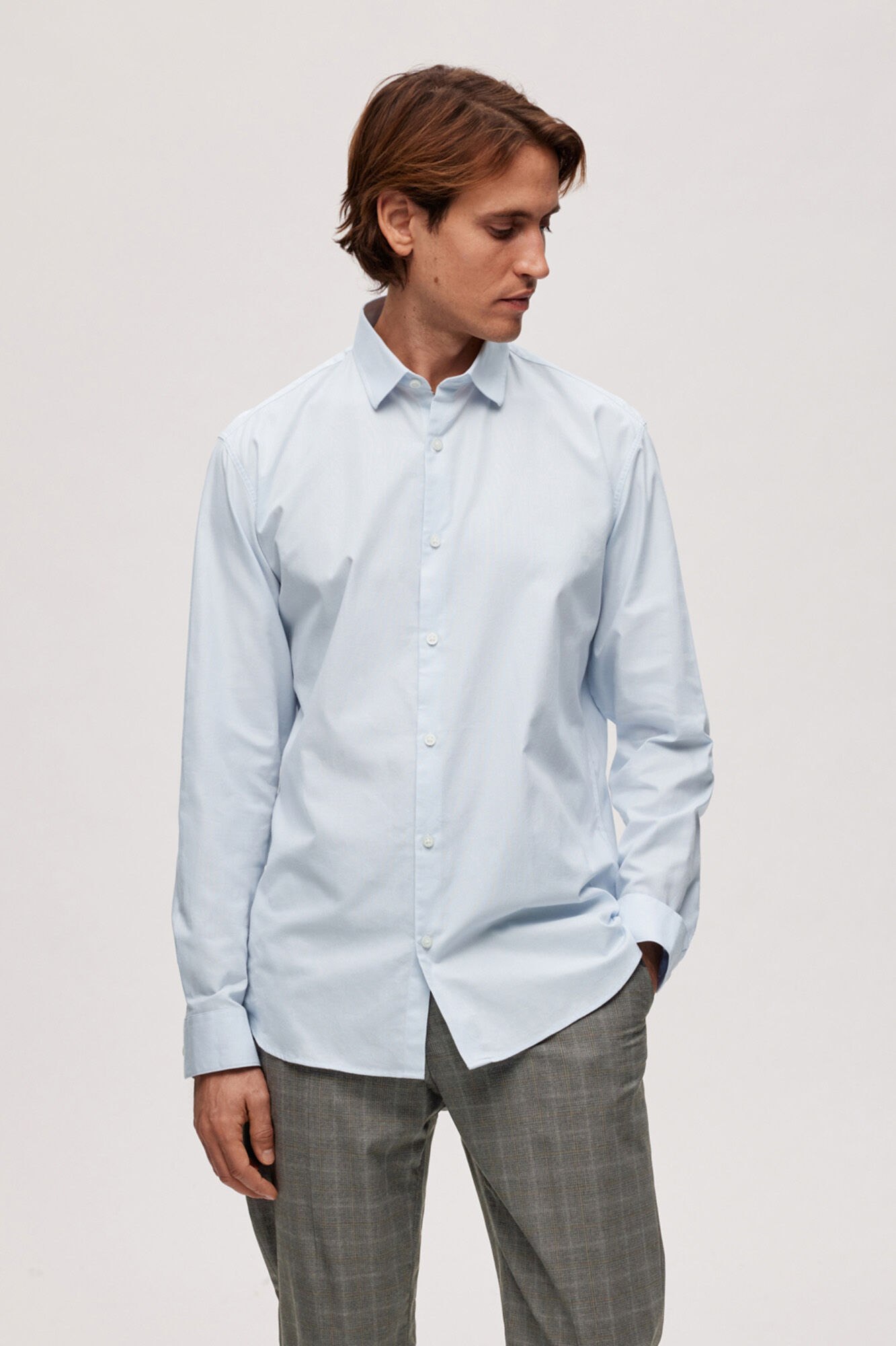 Camisa social de manga comprida em algodão orgânico - Azul