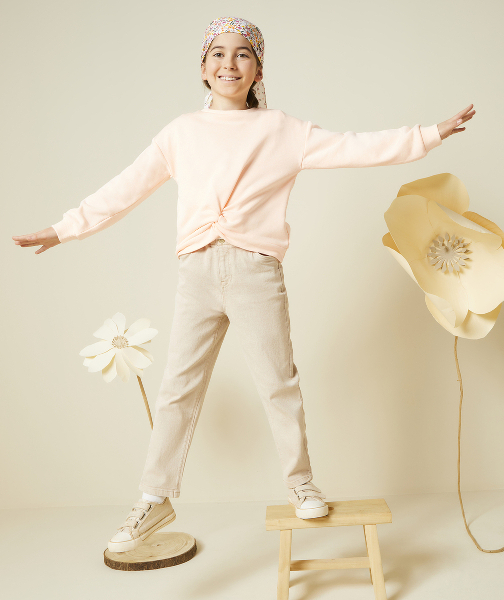 pantalon slouchy fille beige avec ceinture