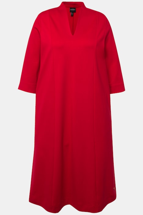 Midi-Puntokleid, Kelchkragen, V-Ausschnitt, 3/4-Arm