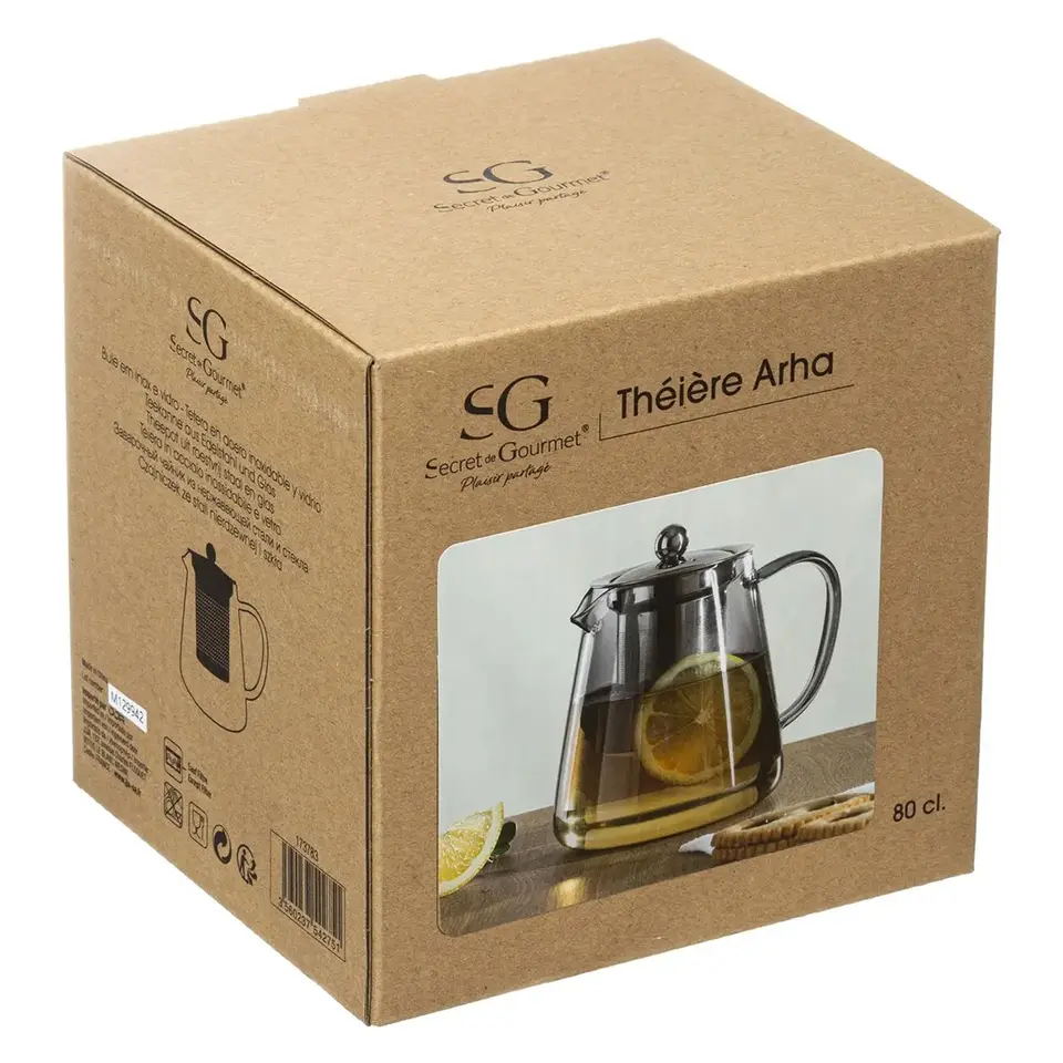 Secret de Gourmet - Theepot - glas/rvs - met filter - 800 ml