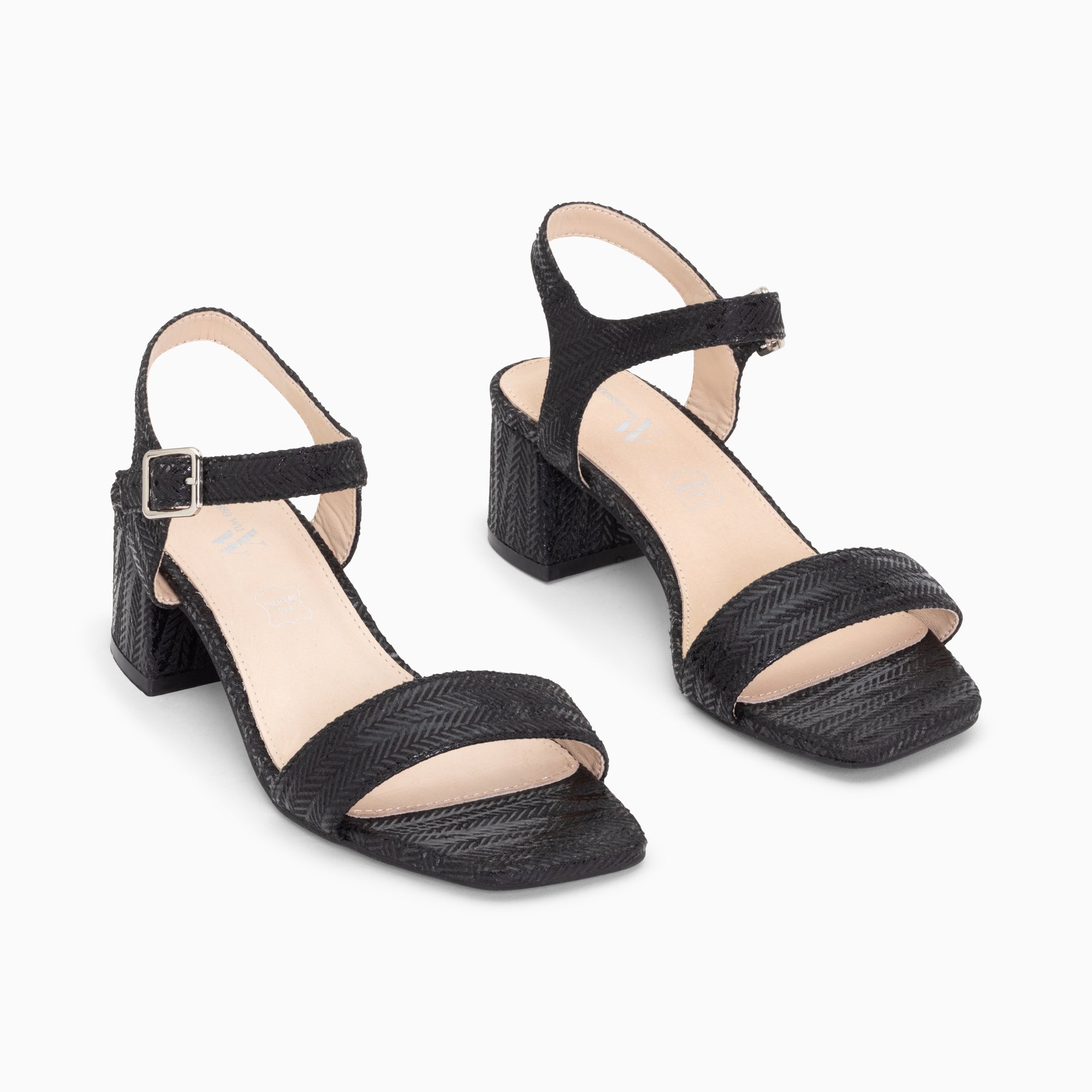 Sandales à talon, Compensées-Sandales à talon Jenna noires en tissu jacquard