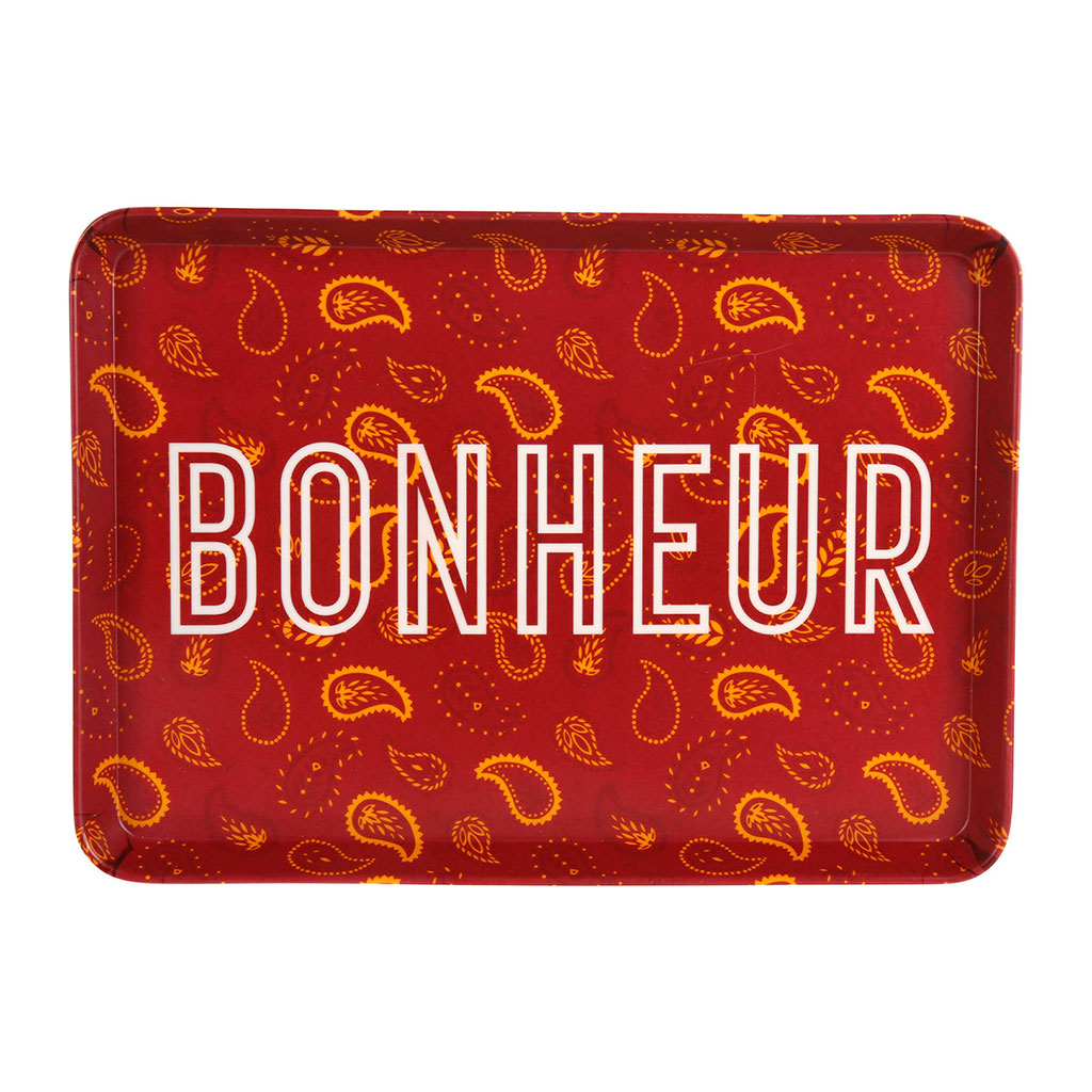 Plateau BONHEUR imprimé fleurs mélamine 30x22cm