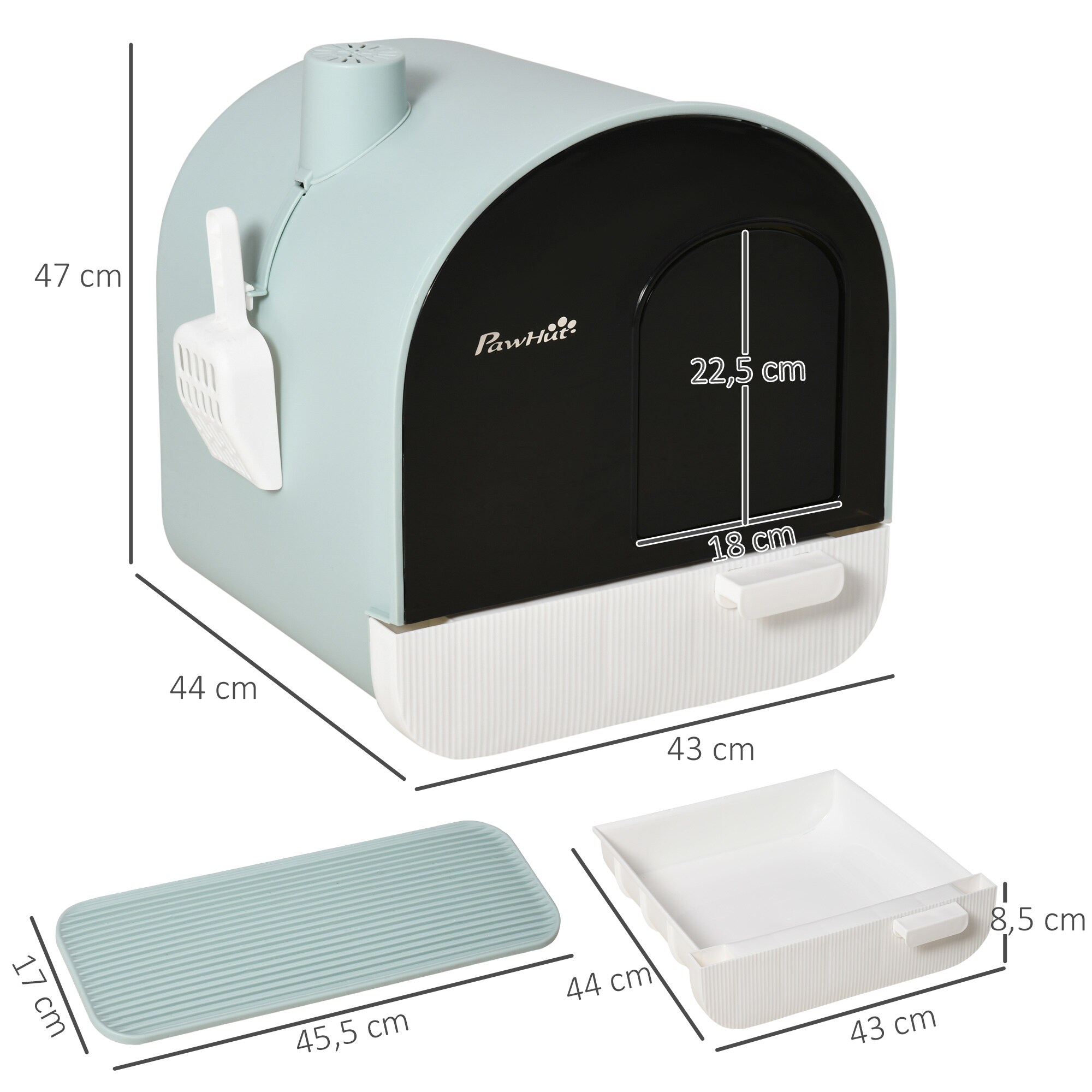 PawHut Katzentoilette mit Holzbeine grün 43L x 44B x 47H cm
