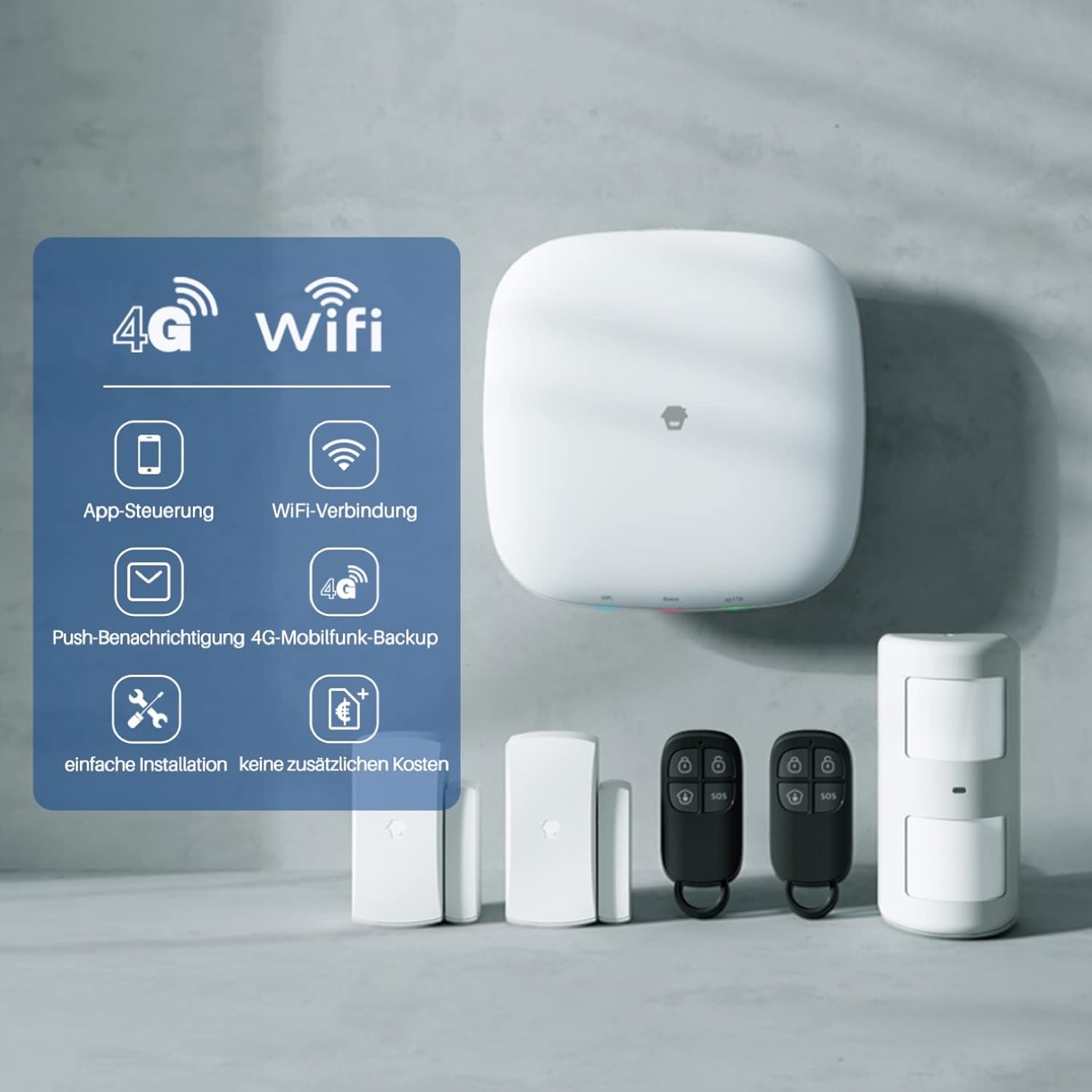 Chuango LTE-400 - WiFi + 4G Alarm System, kabelloses Haussicherheitssystem mit Basisstation, 93 db, 2 Tür-/ Fenstersensoren, haustiersicherem Bewegungsmelder und 2 handlichen Fernbedienungen