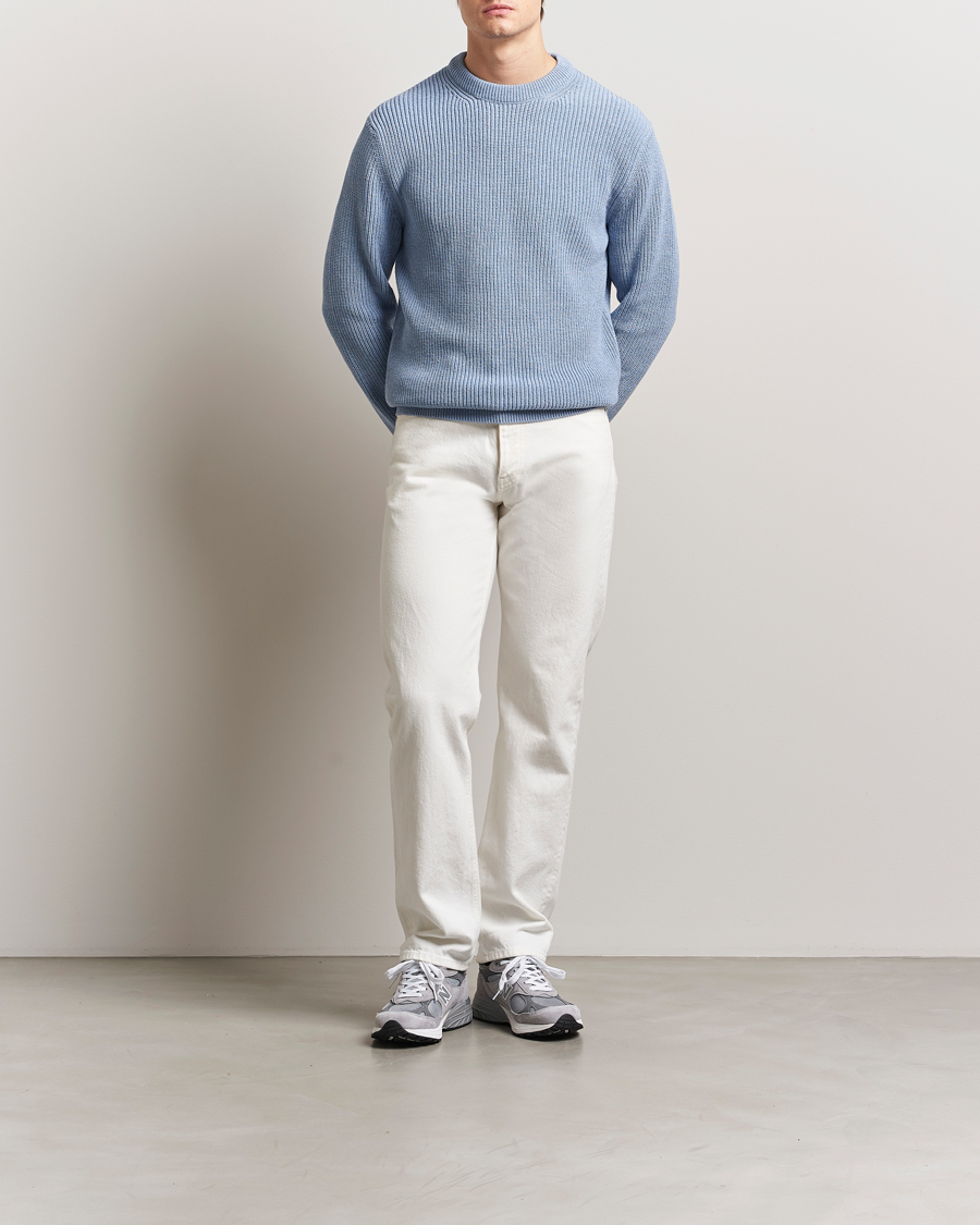 Nudie Jeans Augusti Rib Cotton Sweater Blue Melange