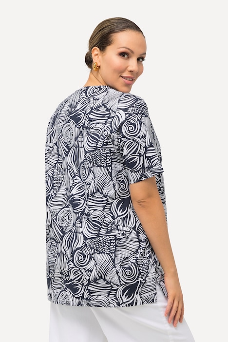 T-Shirt, Muscheln, A-Linie, Tunika-Ausschnitt, Halbarm