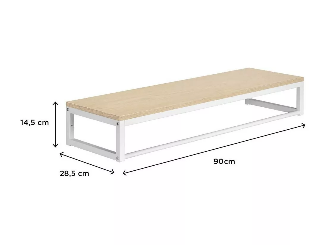 Penderie étagère murale bois et métal blanc L90cm