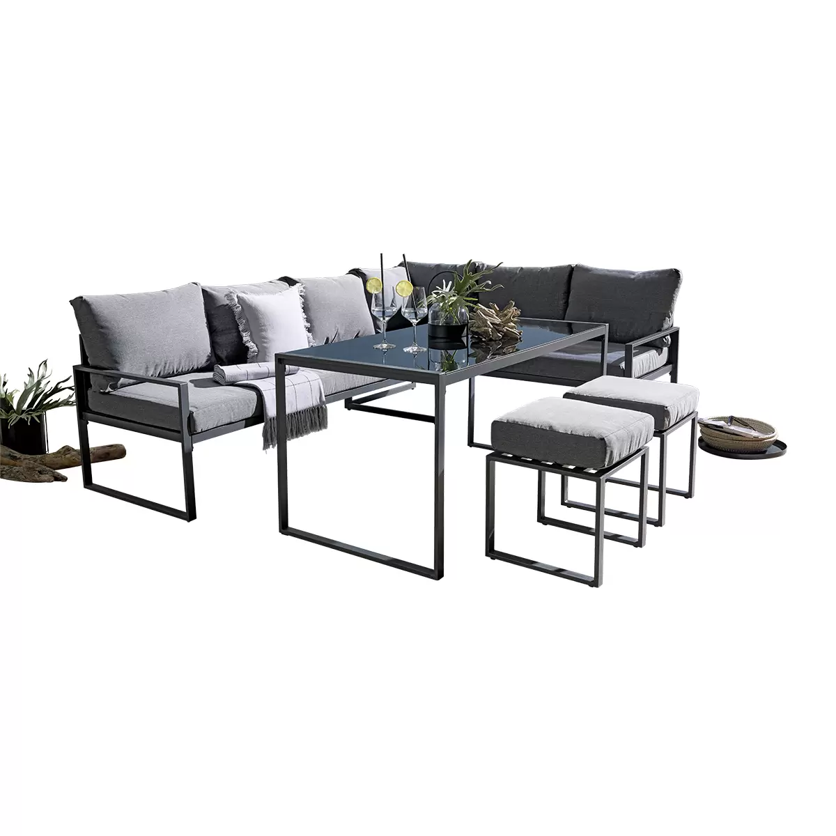 Beldano Loungegarnitur Lima 4-teilig rechts Grau