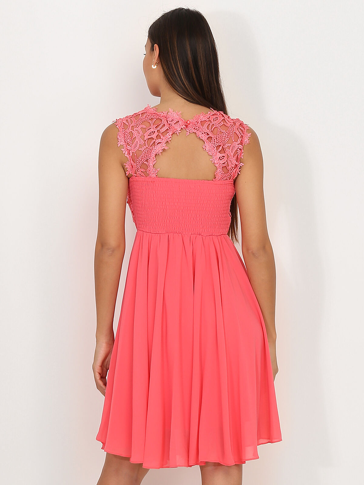 Robe avec dentelle- Corail