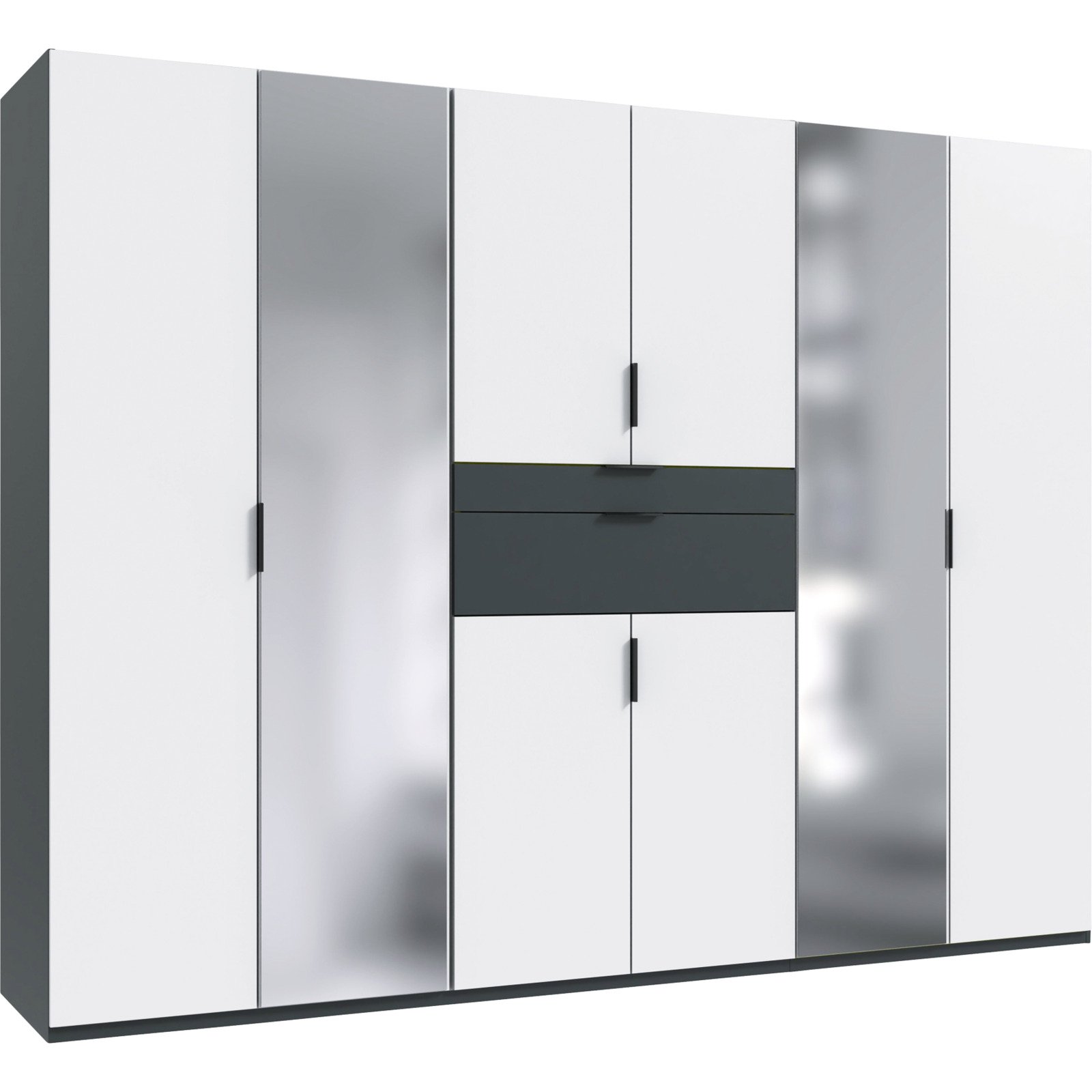 Drehtürenschrank Eliana, Dekor Graphit und weiss, 270 x 208 x 58 cm, mit Spiegel