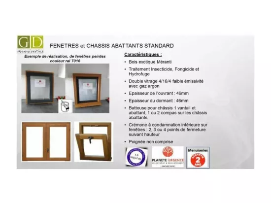 Fenetre 1 Vantail En Bois  Hauteur 60 X Largeur 40 Tirant Droite (Cotes Tableau)