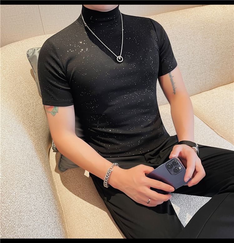 Deepwood - T-shirt met korte mouwen en mockneck, effen