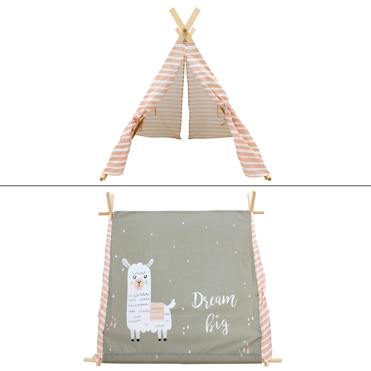 ECD Duitsland Tipi Speeltent voor Kinderen 108x105x117 cm, Indianentent Warm Grijs met Lama Motief, Binnen/Buiten, Tipi Kindertent met 2 Deuren en een Raam, Kinderkamer Speelhuisje voor Meisjes/Jongens