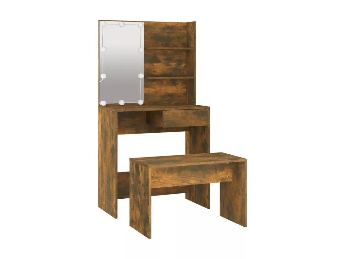 Ensemble de coiffeuse avec LED Chêne fumé Bois d'ingénierie