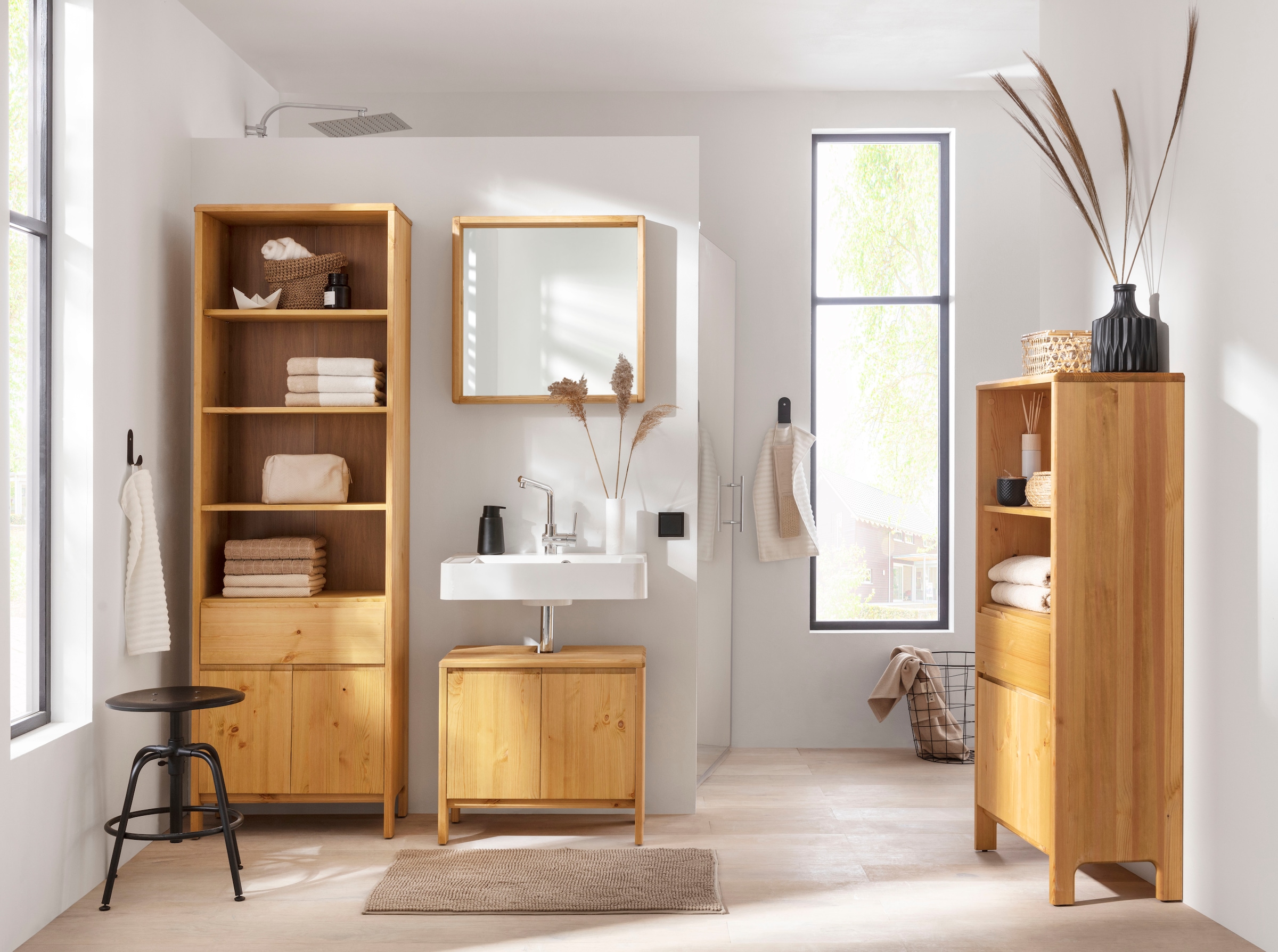 GOODproduct Badspiegel »Jorrick« Rahmen aus FSC®-zertifiziertem Massivholz Kiefer, Breite 60 cm