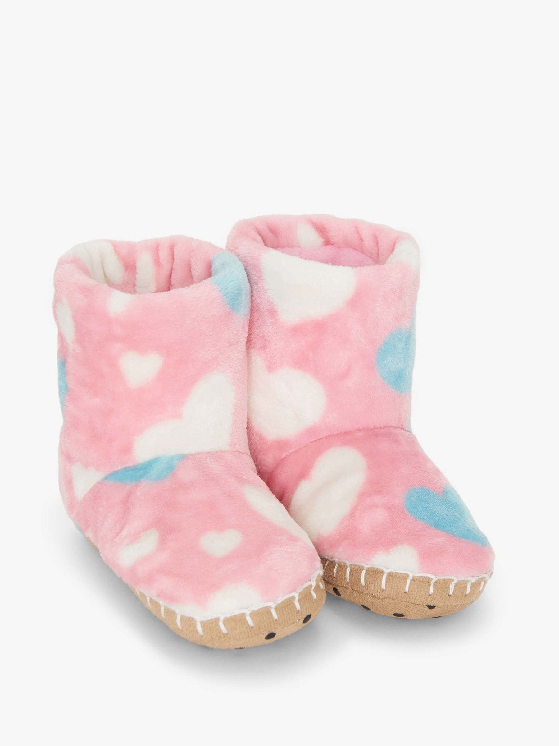 Hatley Pink Big Hearts Fuzzy Fleece Slippers