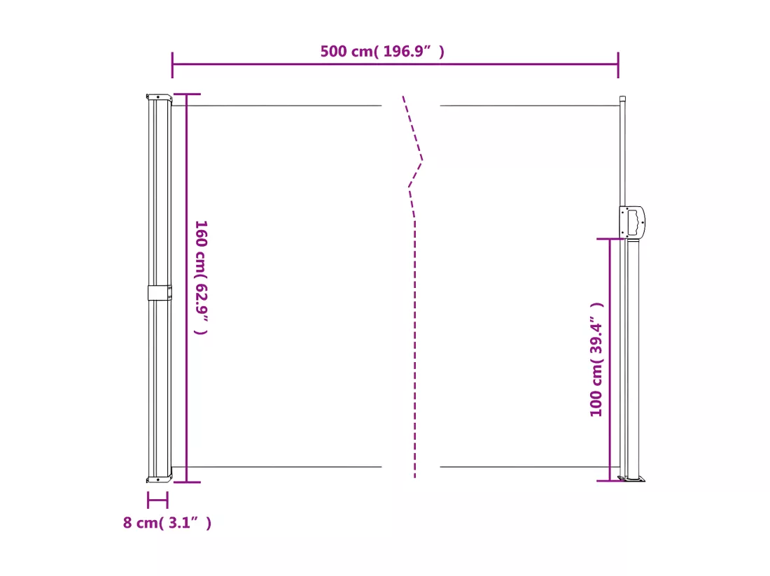 Auvent latéral rétractable crème 160x500 cm