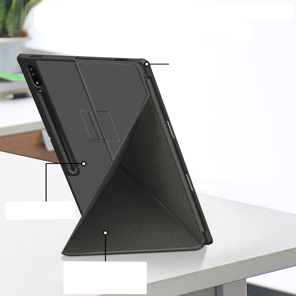 Samsung Galaxy Tab S8 Ultra Leder Tasche Smart Cover Origami Flip Case - Grau