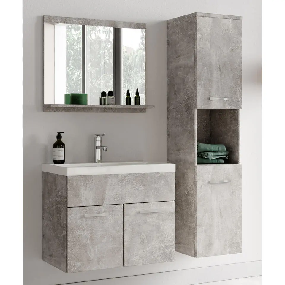 Badplaats Badkamermeubel Set Montreal 60 x 35 cm - Beton Grijs - Badmeubel met
