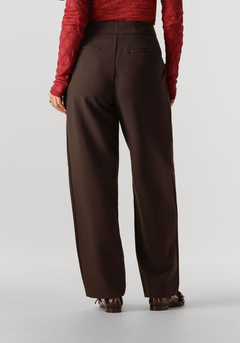bruine co'couture wijde broek vola carrot pleat pant