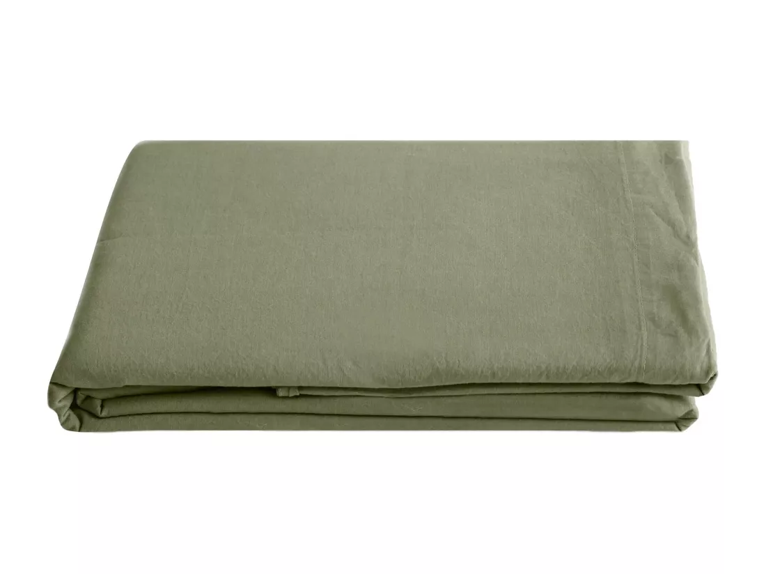 Drap plat uni 270x300 cm 100% lin lavé effet froissé SONATE vert Sauge