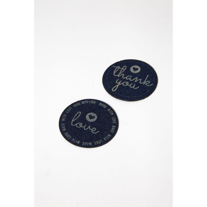 Atelier Veritas-2-pack ronde denim patches tekst Ø6cm