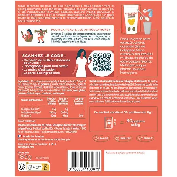 Nutri&Co Colágeno Marinho Tipo 1, 2 e 3 para Pele e Articulações Sabor Limão 180g