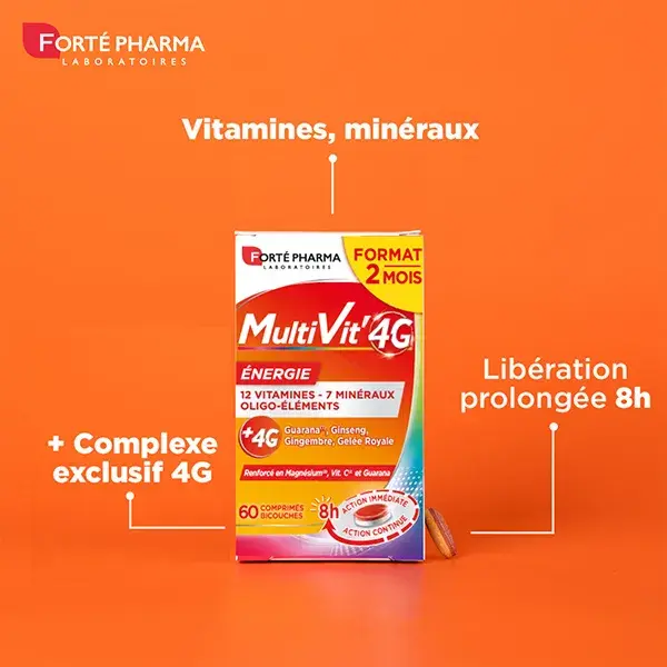 Forté Pharma Multivit' 4G Energie 30 comprimés Multivitamines Magnésium Fatigue