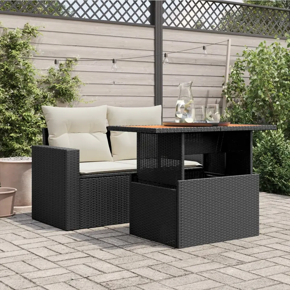 vidaXL - Tuintafel - Zwart - Poly rattan en acaciahout - 100x55x73 cm