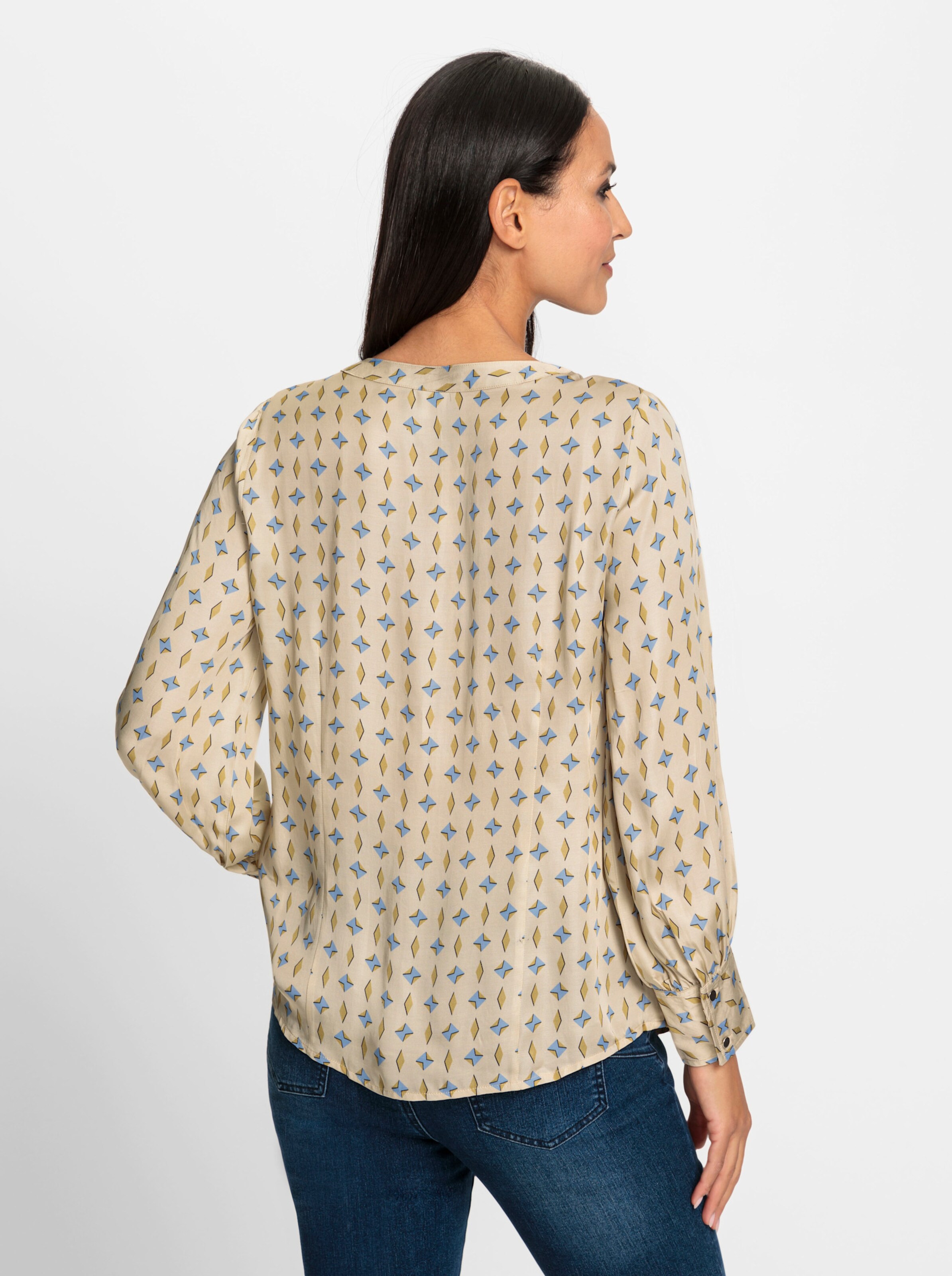 heine Druckbluse in sand-bleu-bedruckt
