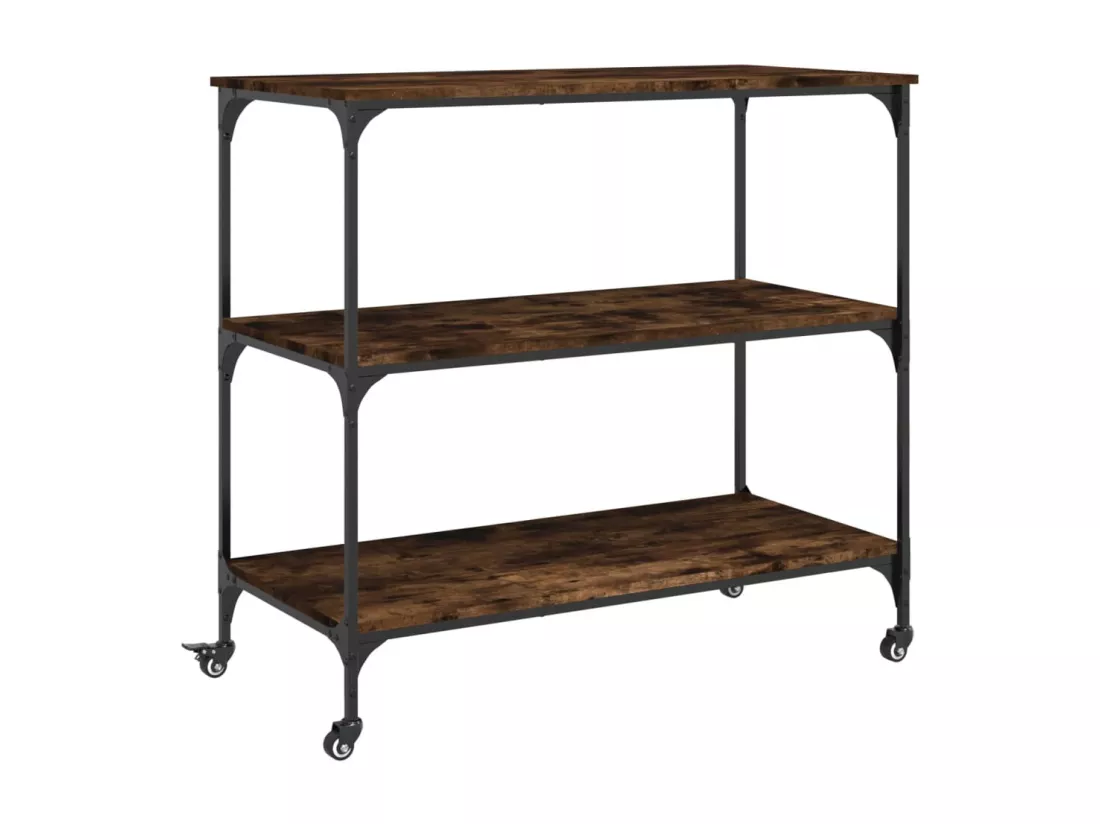 Chariot de cuisine chêne fumé 102x50x95 cm bois d'ingénierie