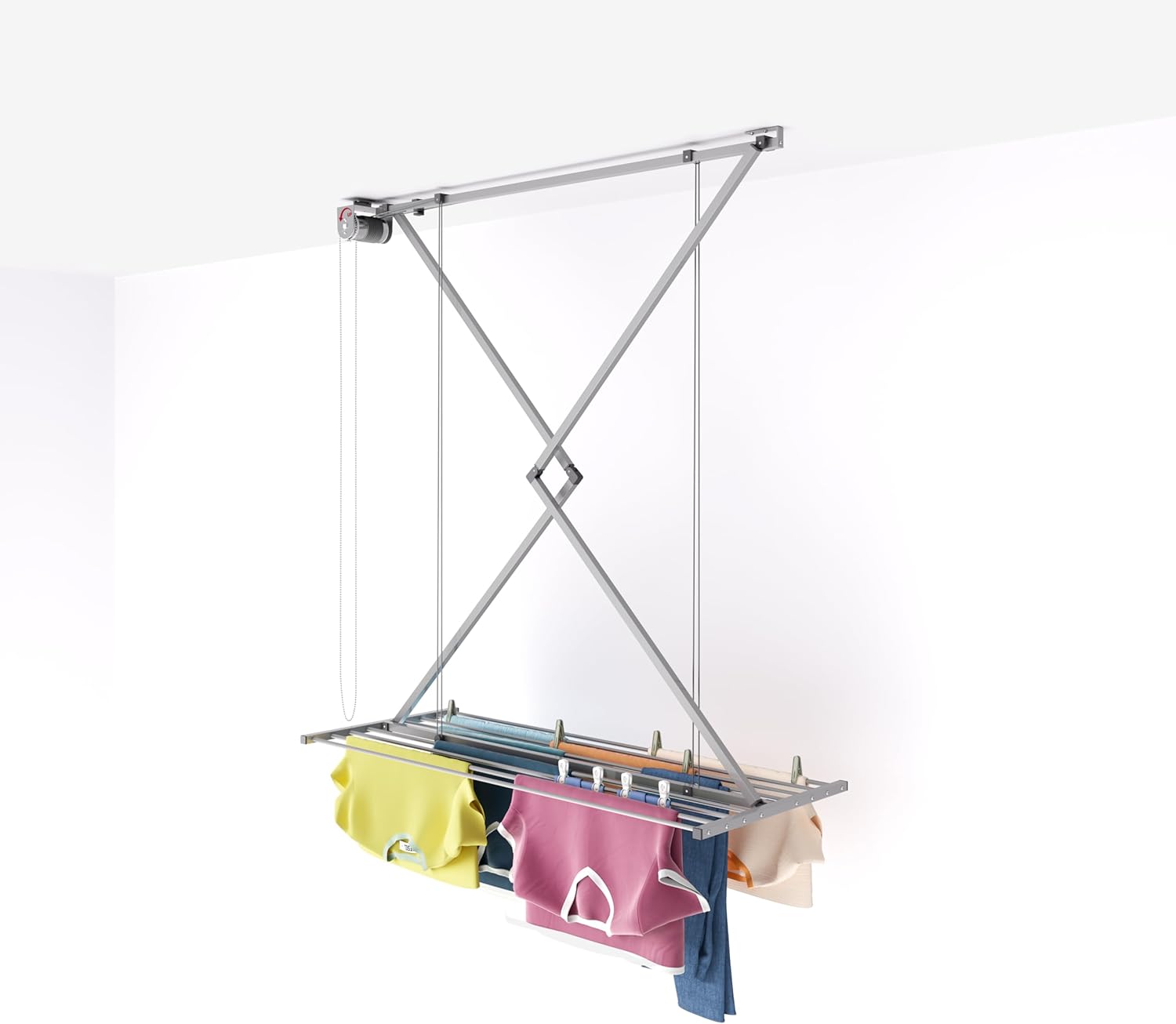 Foxydry Mini Deckenständer, vertikaler Wäscheständer, zusammenklappbar in Aluminium und Stahl 128x54x25 cm (Grau, 120)