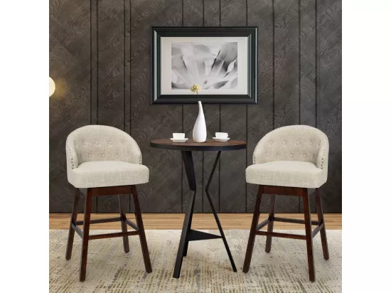 Chaise de Bar Pivotante (Lot de 2), Rembourré en Éponge, Pieds en Bois d'Hévéa (Beige)