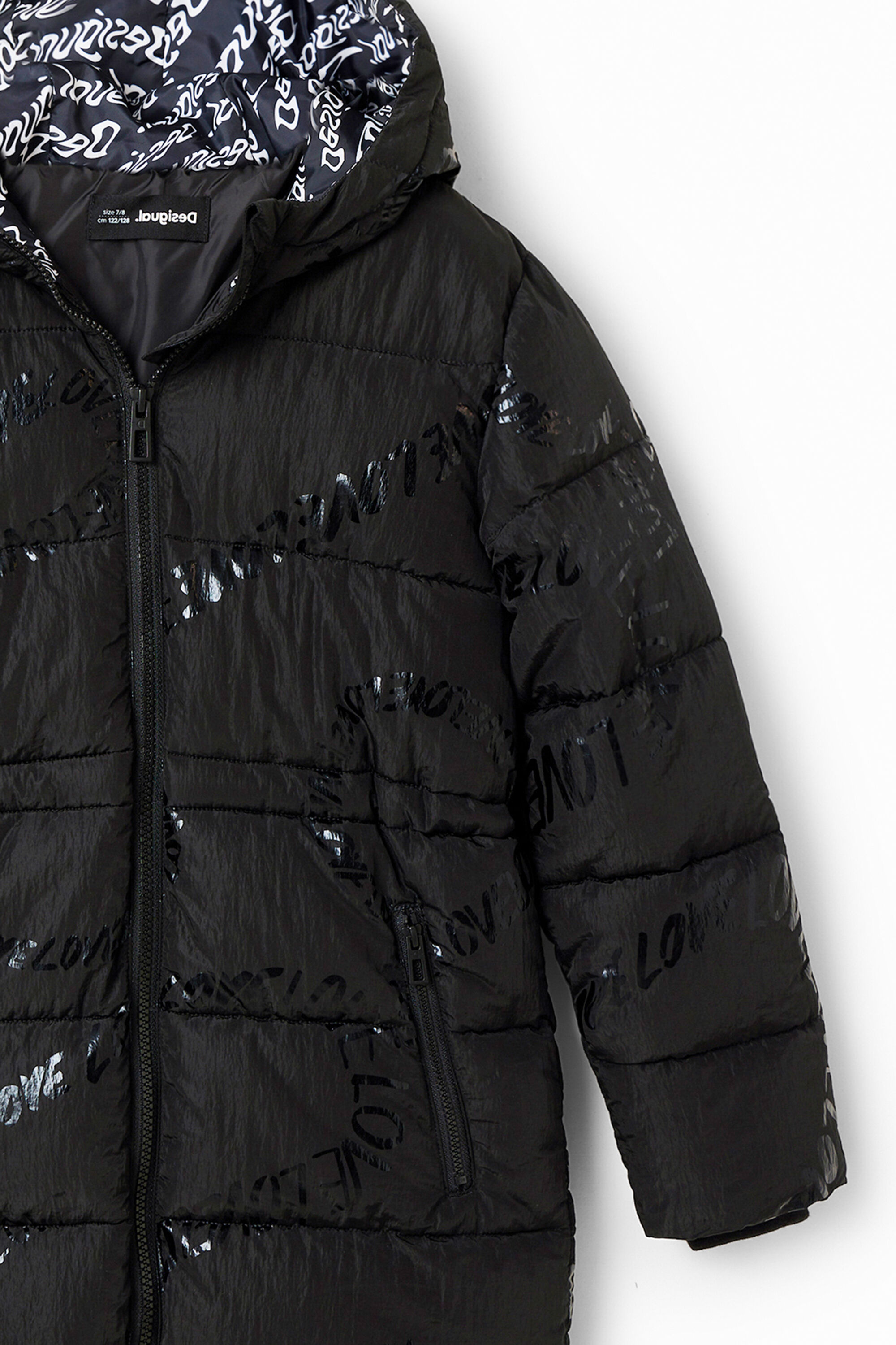 Manteau long matelassé texte