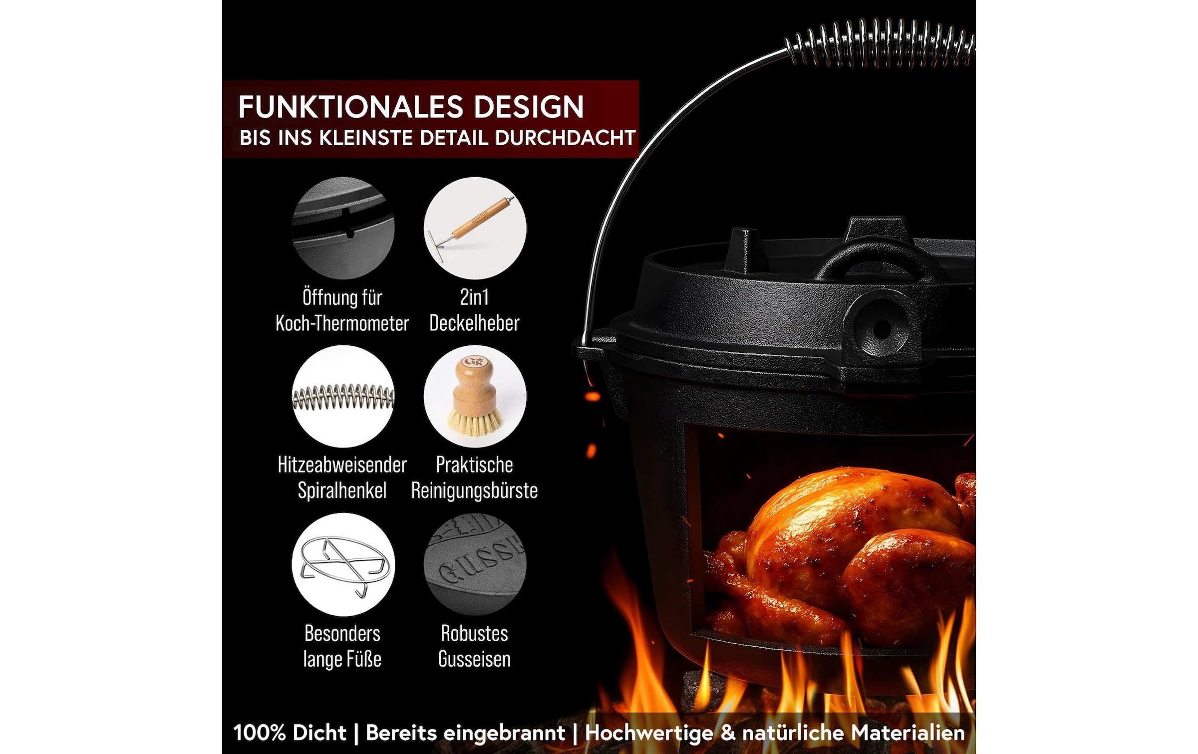 Grilltopf »Gusskoenig Dutch Oven Set 9 l mit Heber, Bürste, Untersetzer« Gusseisen
