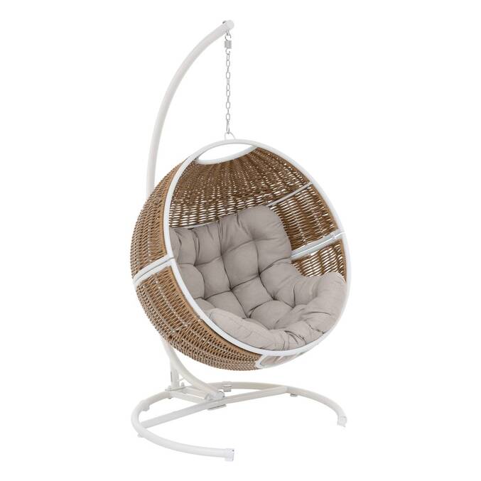 Fauteuil oeuf suspendu ORBIANA Taupe & Blanc