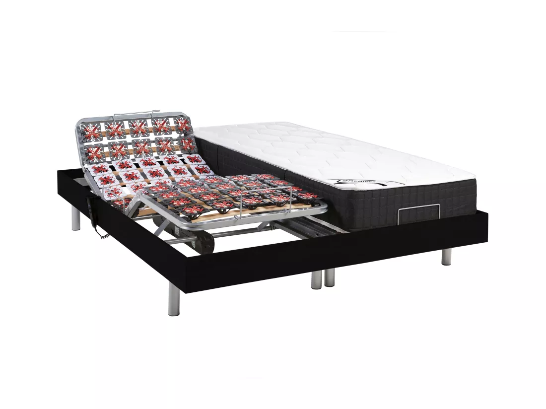 Lit électrique de relaxation tout plots + matelas ressorts ensachés et mémoire forme - 2 x 80 x 200 cm - Noir - PHANES de YSMÉE